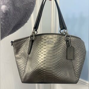 Coach Metallic Silver Snake Skin Pattern Kelsey Satchel Bag